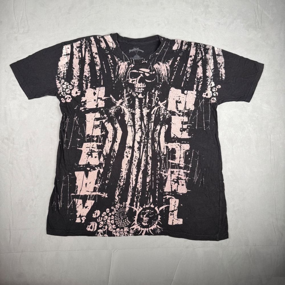 Y2K Mens Sapphire Lounge Heavy Metal Skull Graphic T-Shirt Goth Rock XL